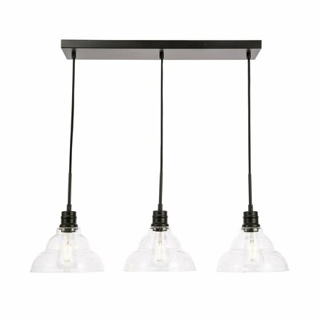 CLING Clive 3 Light Black & Clear Seeded Glass Pendant CL2954197